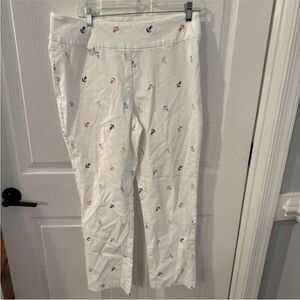 Lulu-B White with Multicolor Embroidery anchor nautical pull on pants size 12